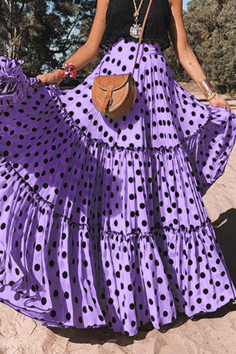 Elegant Polka Dot Patchwork High Waist Type A Patchwork Bottoms - Fashionpara