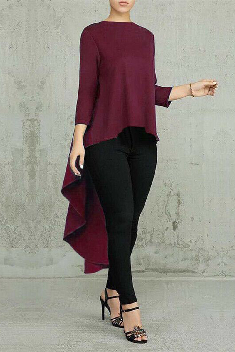 Casual Simplicity Solid Asymmetrical O Neck Tops - Fashionpara