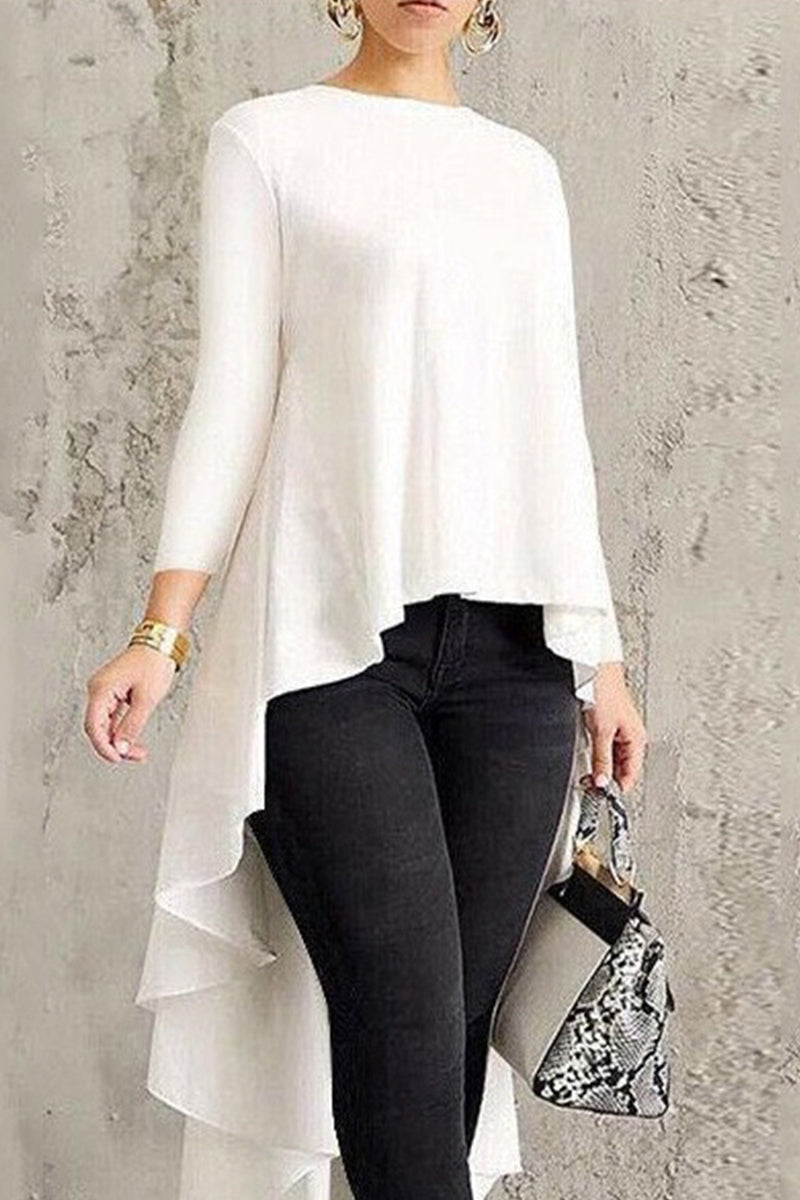 Casual Simplicity Solid Asymmetrical O Neck Tops - Fashionpara