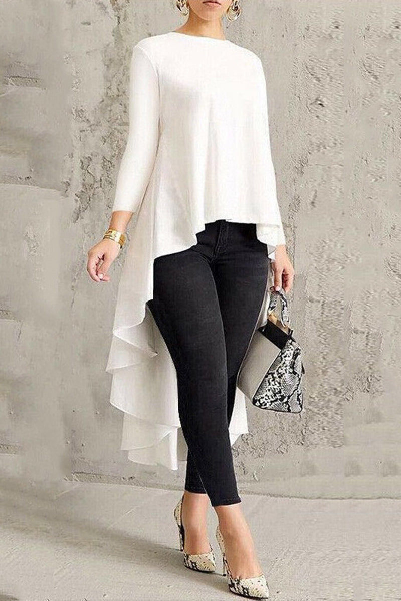 Casual Simplicity Solid Asymmetrical O Neck Tops - Fashionpara