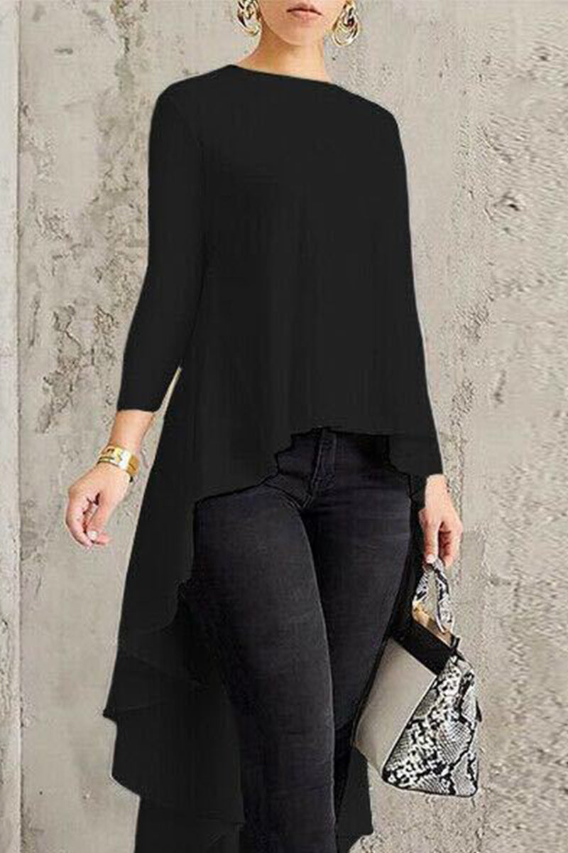 Casual Simplicity Solid Asymmetrical O Neck Tops - Fashionpara