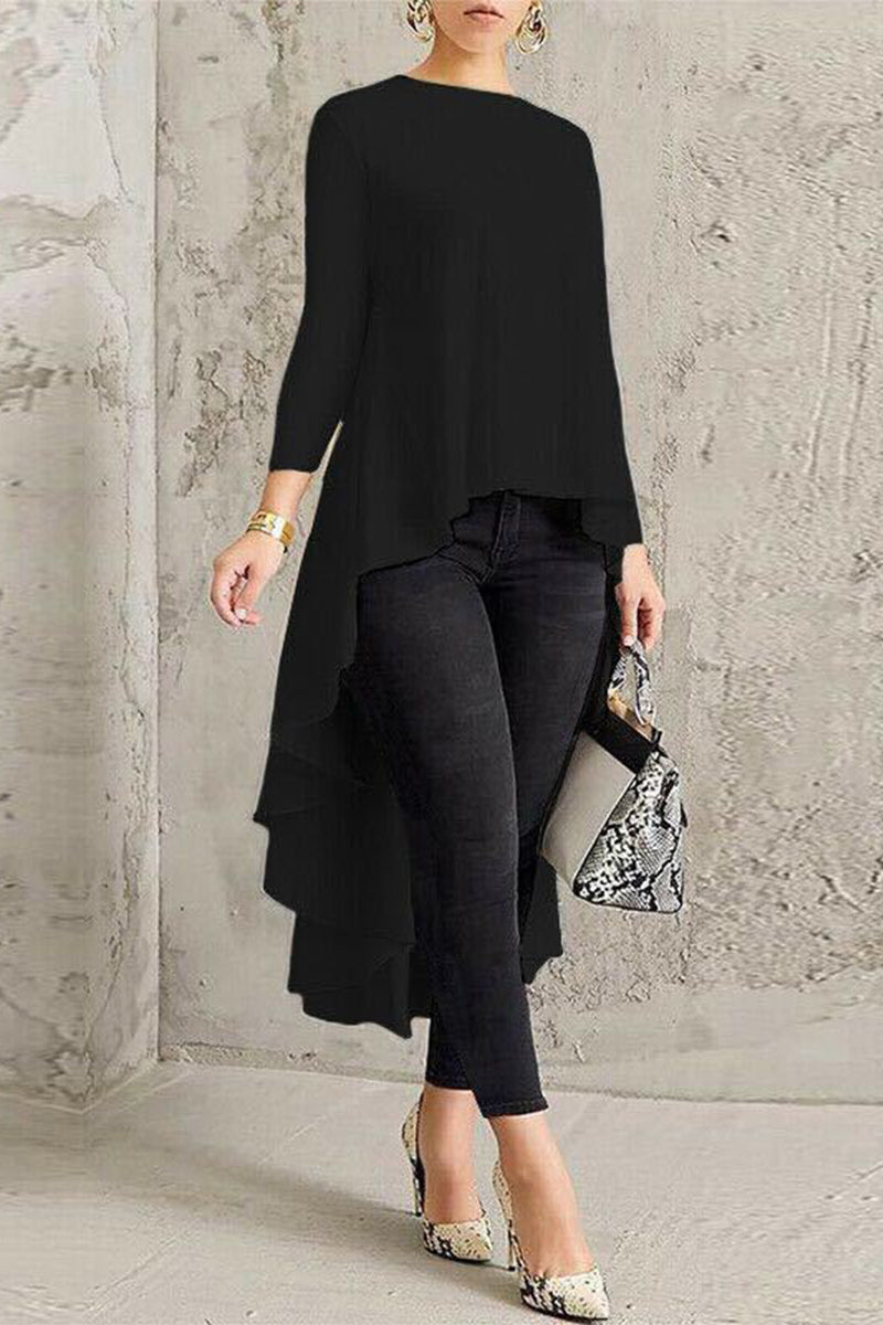Casual Simplicity Solid Asymmetrical O Neck Tops - Fashionpara