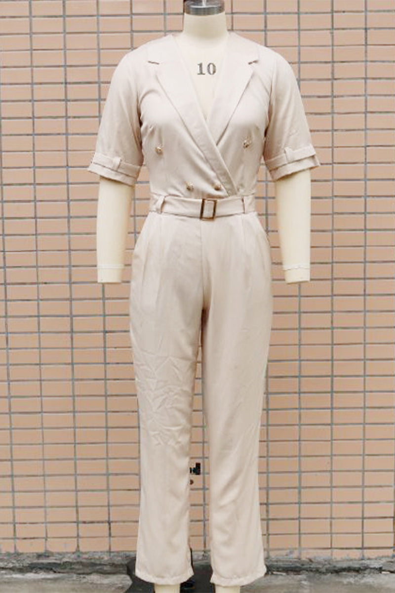 Casual Street Solid Patchwork Buttons Turn-back Collar Regular Jumpsuits(5 Colors) - Fashionpara