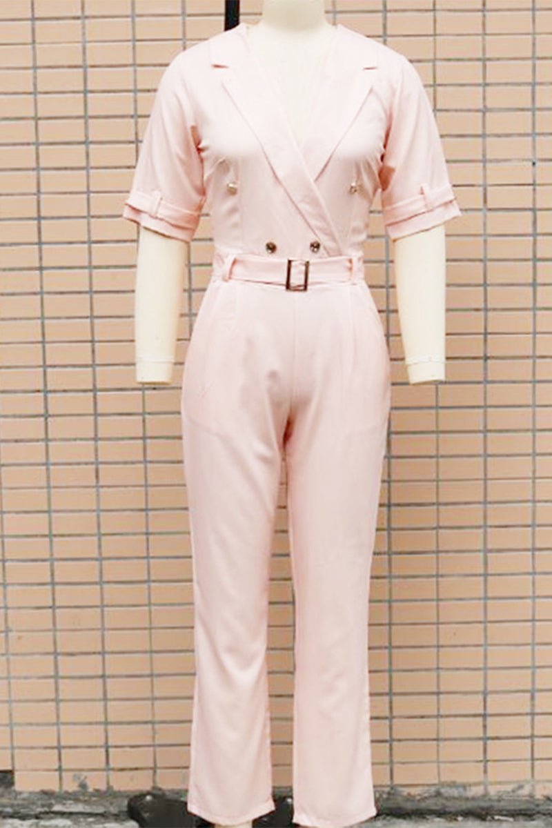 Casual Street Solid Patchwork Buttons Turn-back Collar Regular Jumpsuits(5 Colors) - Fashionpara