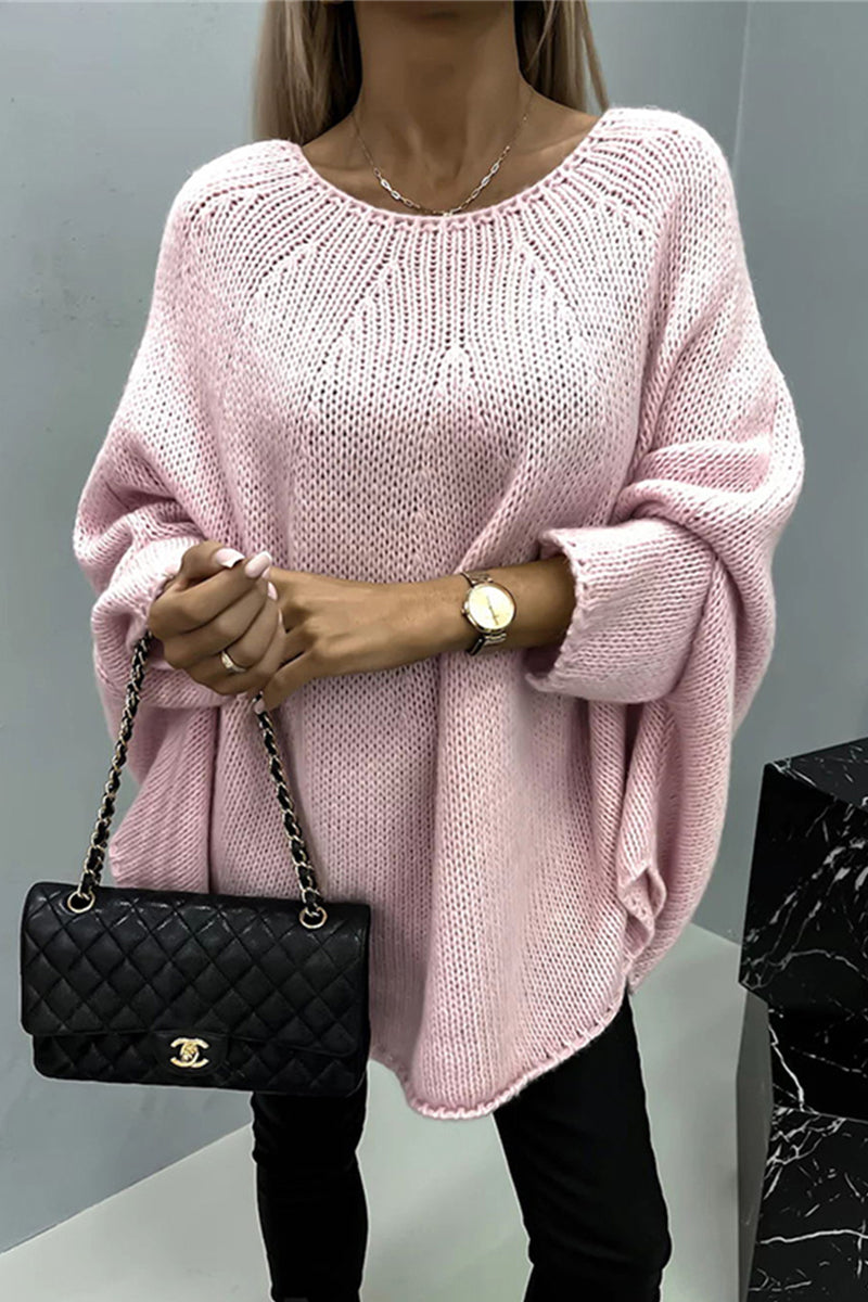 Casual Simplicity Solid Weave O Neck Tops - Fashionpara