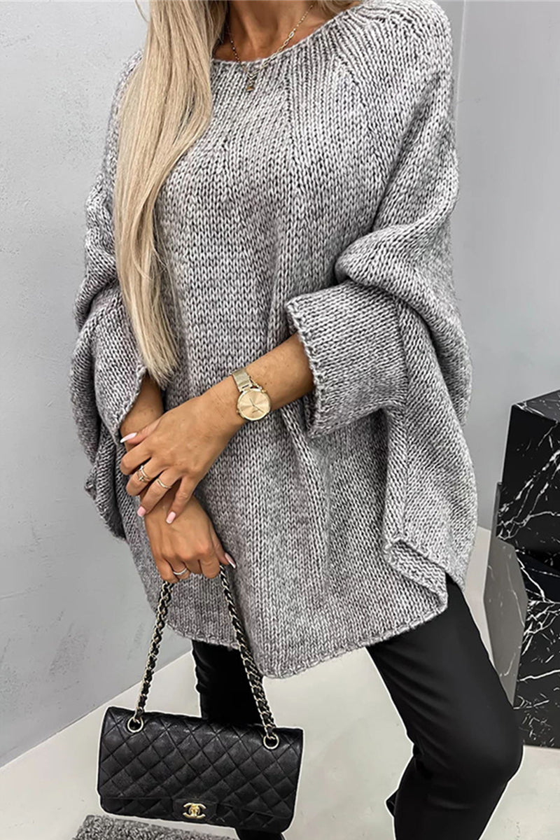 Casual Simplicity Solid Weave O Neck Tops - Fashionpara