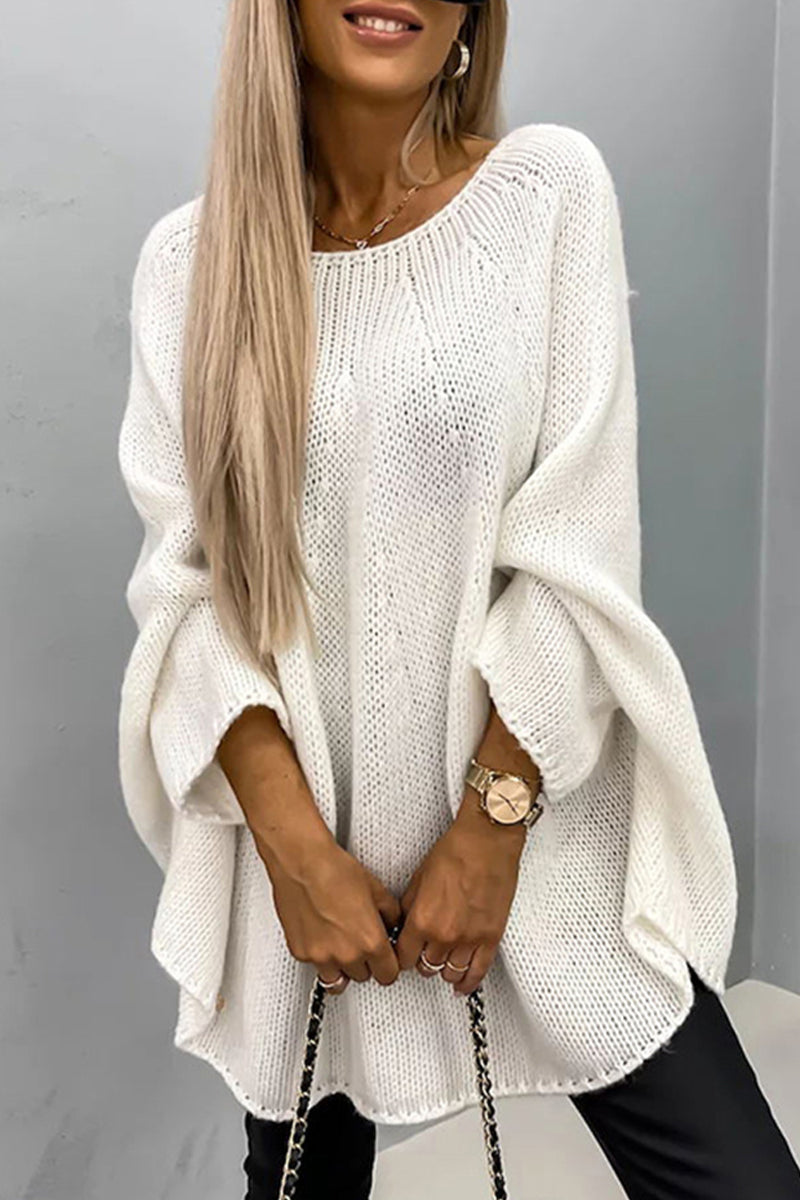 Casual Simplicity Solid Weave O Neck Tops - Fashionpara