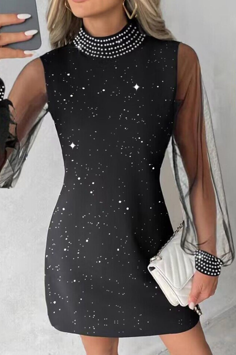 Casual Solid Patchwork Hot Drill Half A Turtleneck Long Sleeve Dresses - Fashionpara