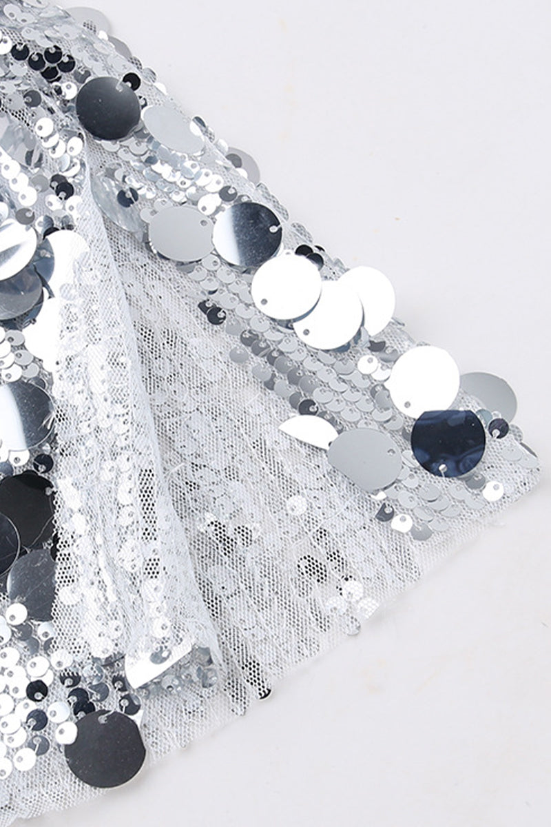 Sexy Solid Sequins Backless Square Collar Waist Skirt Dresses - Fashionpara