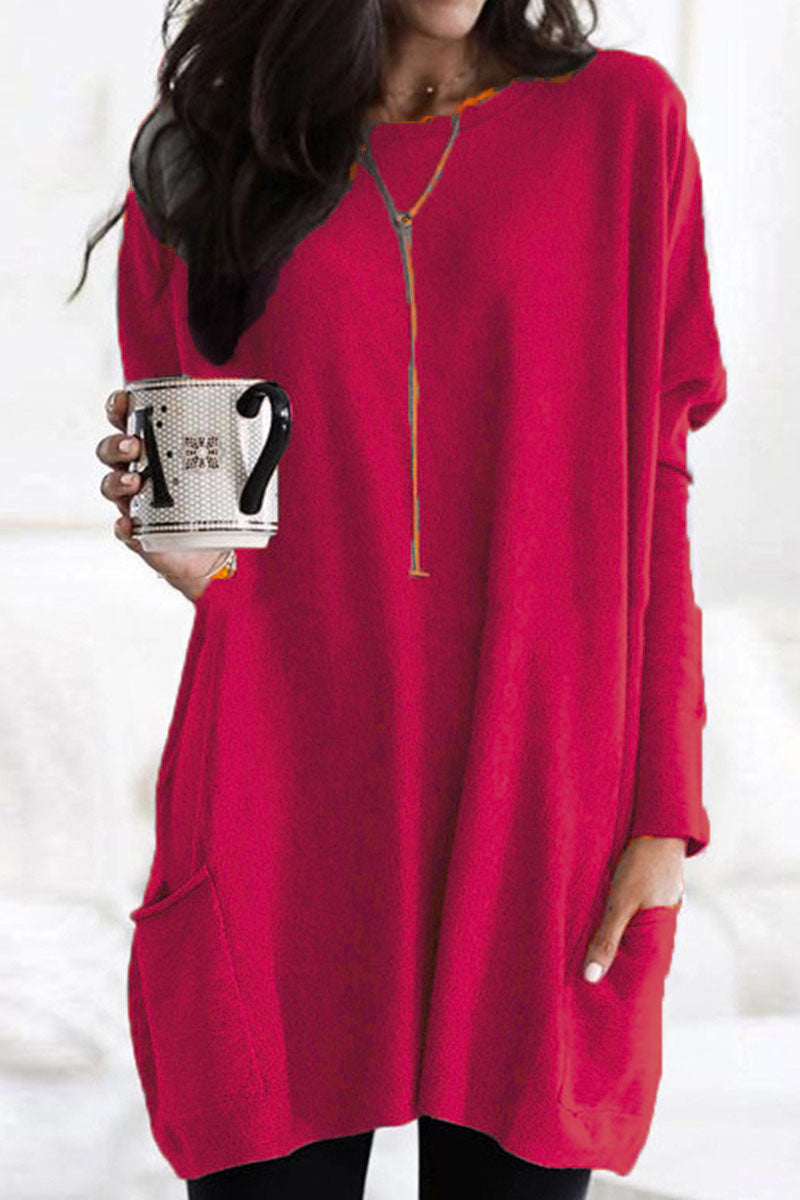 Fashion Solid Patchwork O Neck Tops - Fashionpara