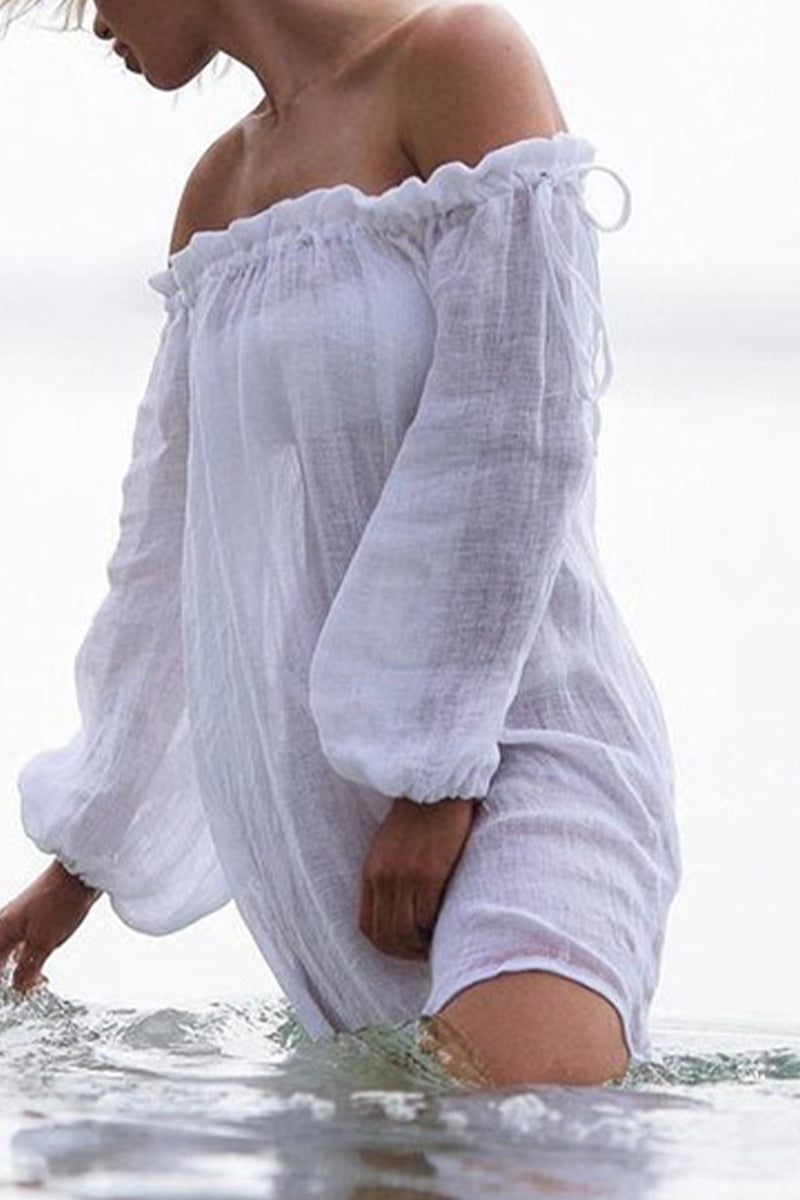 Sexy Solid Draw String Swimwears Cover Up - Fashionpara