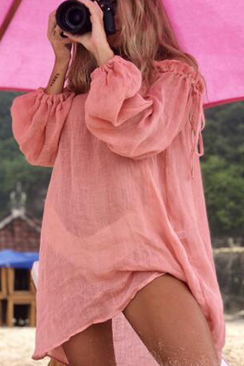 Sexy Solid Draw String Swimwears Cover Up - Fashionpara