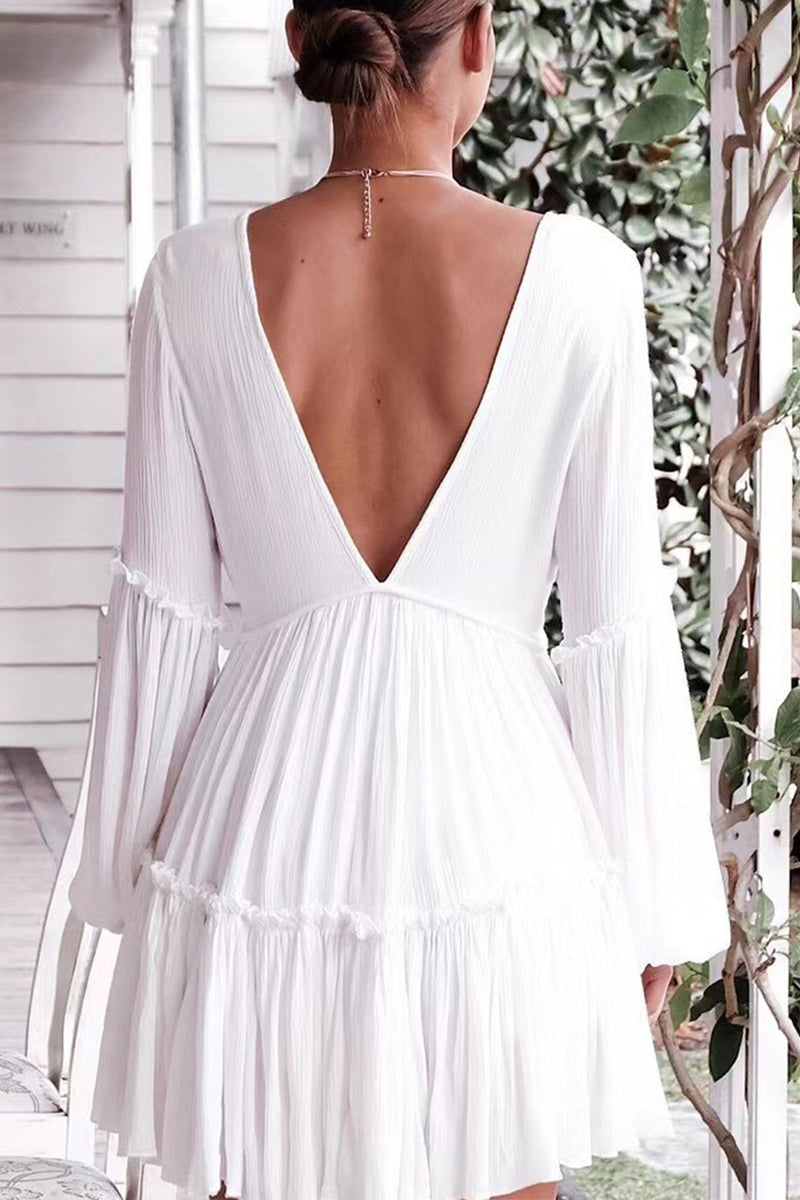 Sexy Simplicity Solid Patchwork V Neck A Line Dresses - Fashionpara