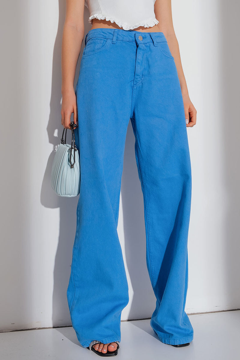 Casual Simplicity Solid Pocket Mid Waist Denim Jeans - Fashionpara