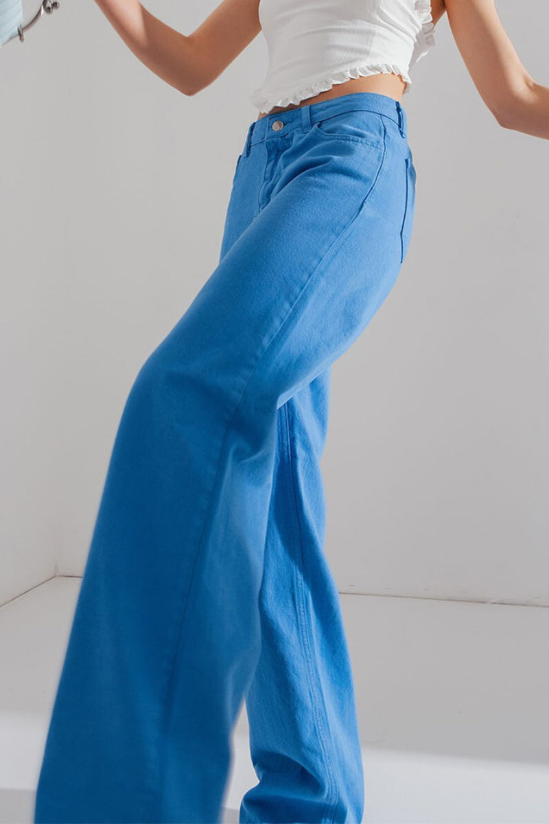 Casual Simplicity Solid Pocket Mid Waist Denim Jeans - Fashionpara