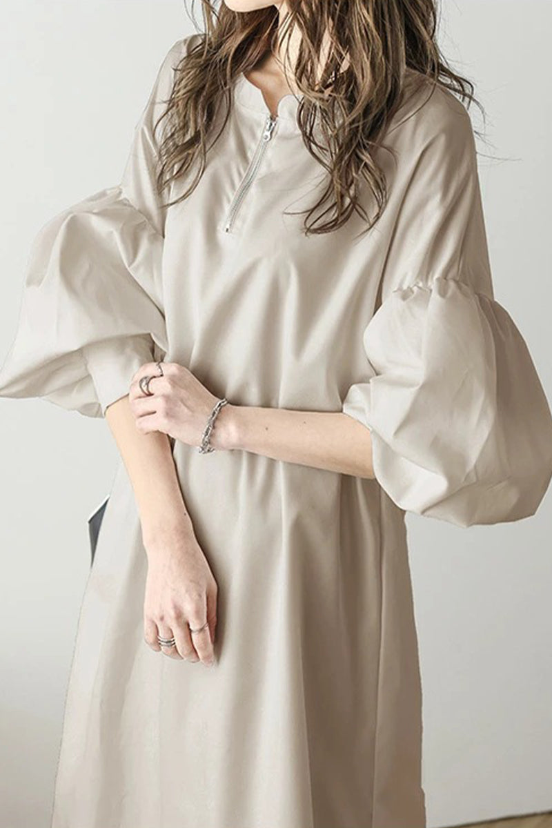 Casual Solid Zipper O Neck A Line Dresses - Fashionpara