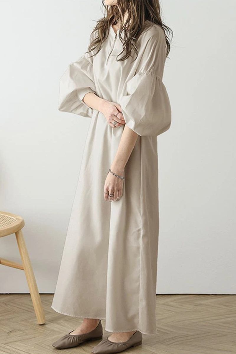 Casual Solid Zipper O Neck A Line Dresses - Fashionpara