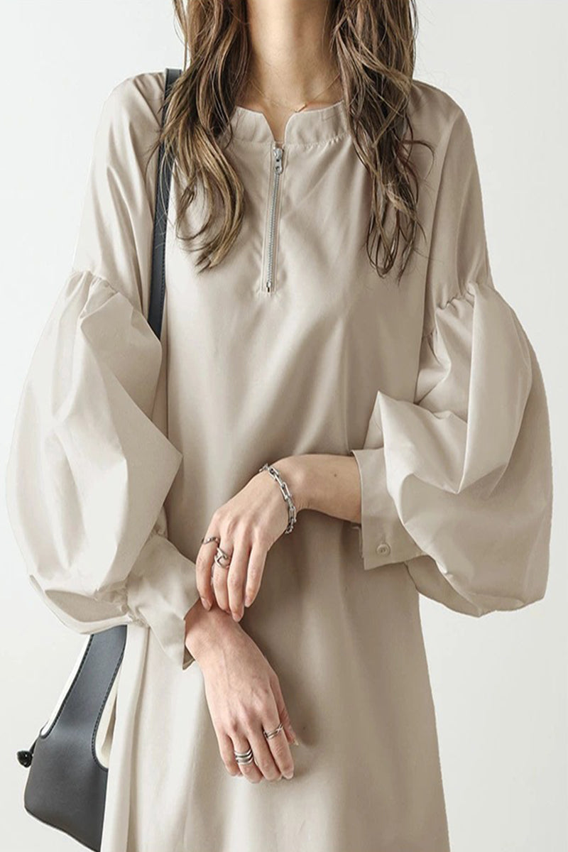 Casual Solid Zipper O Neck A Line Dresses - Fashionpara