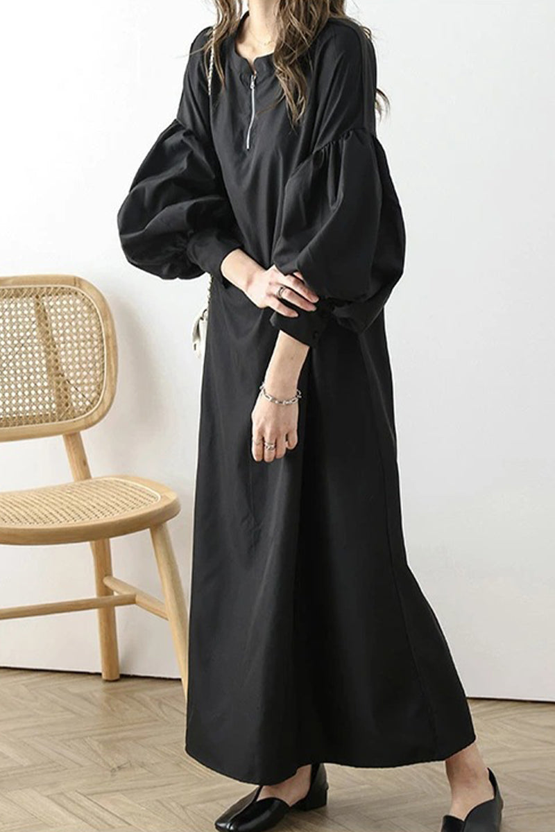 Casual Solid Zipper O Neck A Line Dresses - Fashionpara