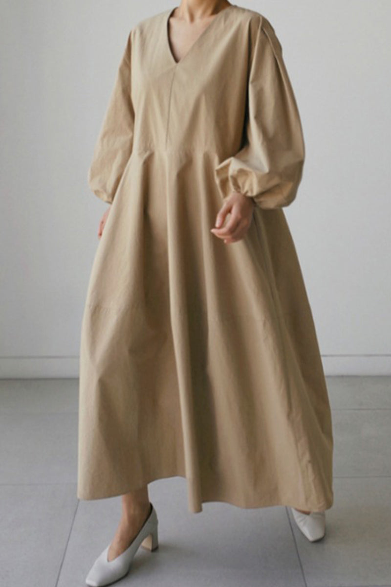 Casual Simplicity Solid V Neck A Line Dresses - Fashionpara