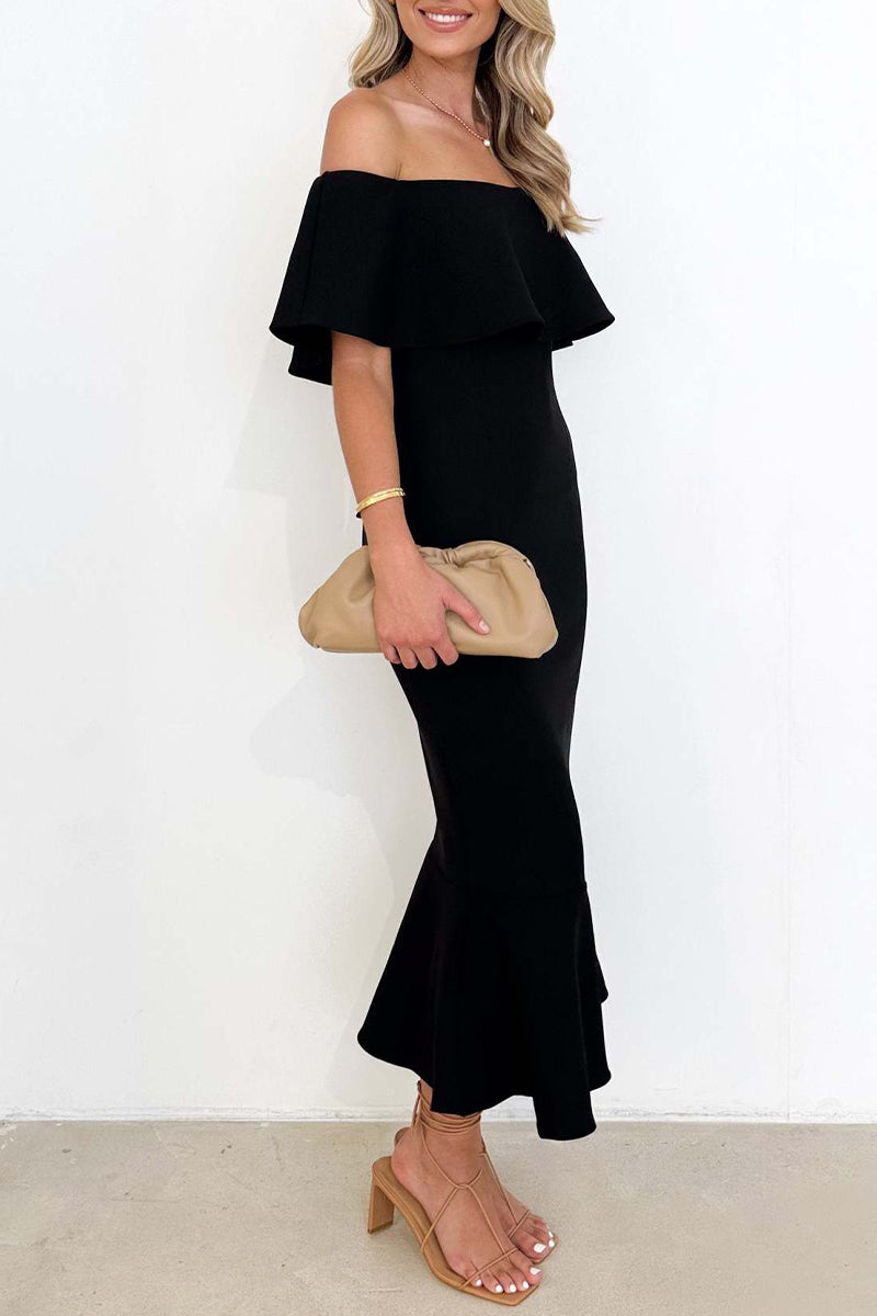 Sexy Celebrities Solid Flounce Off the Shoulder Trumpet Mermaid Dresses  Fashionpara