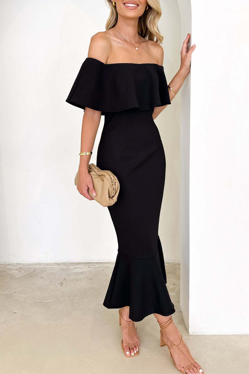 Sexy Celebrities Solid Flounce Off the Shoulder Trumpet Mermaid Dresses  Fashionpara