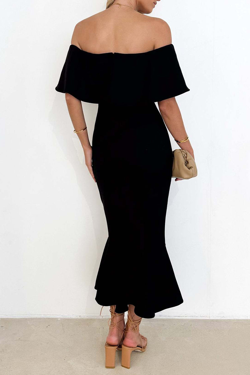 Sexy Celebrities Solid Flounce Off the Shoulder Trumpet Mermaid Dresses  Fashionpara