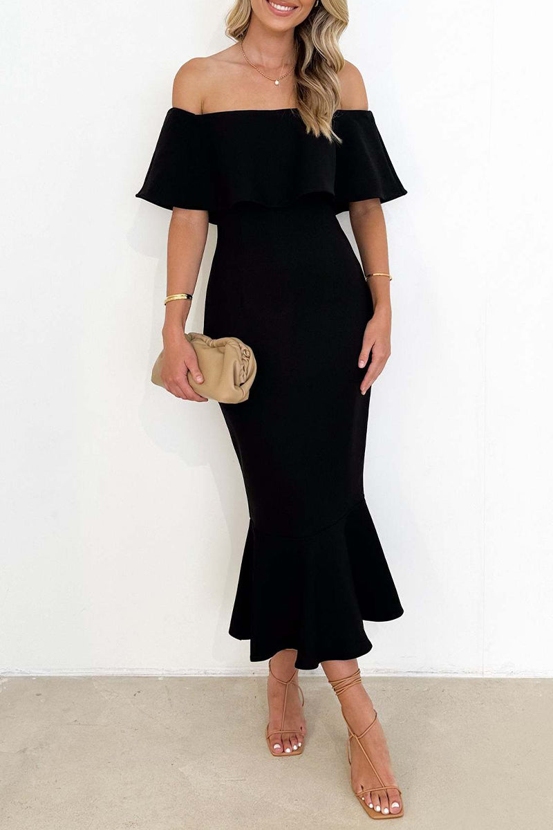 Sexy Celebrities Solid Flounce Off the Shoulder Trumpet Mermaid Dresses  Fashionpara