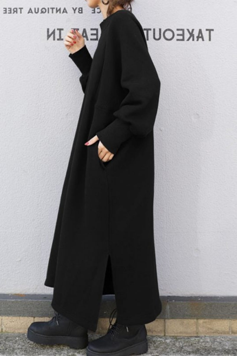 Casual Solid Slit O Neck Long Dress Dresses - Fashionpara