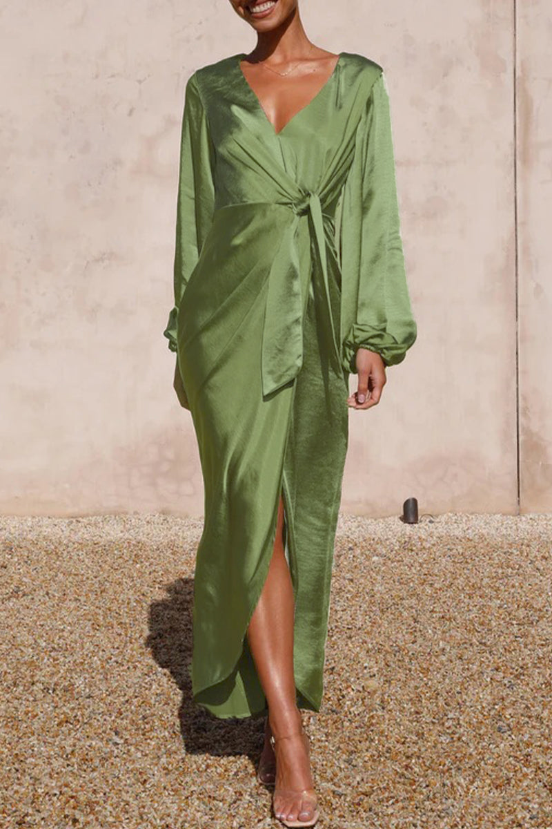 Celebrities Elegant Solid Bandage V Neck A Line Dresses - Fashionpara