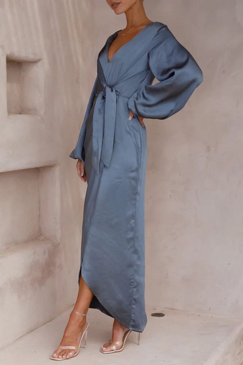 Celebrities Elegant Solid Bandage V Neck A Line Dresses - Fashionpara