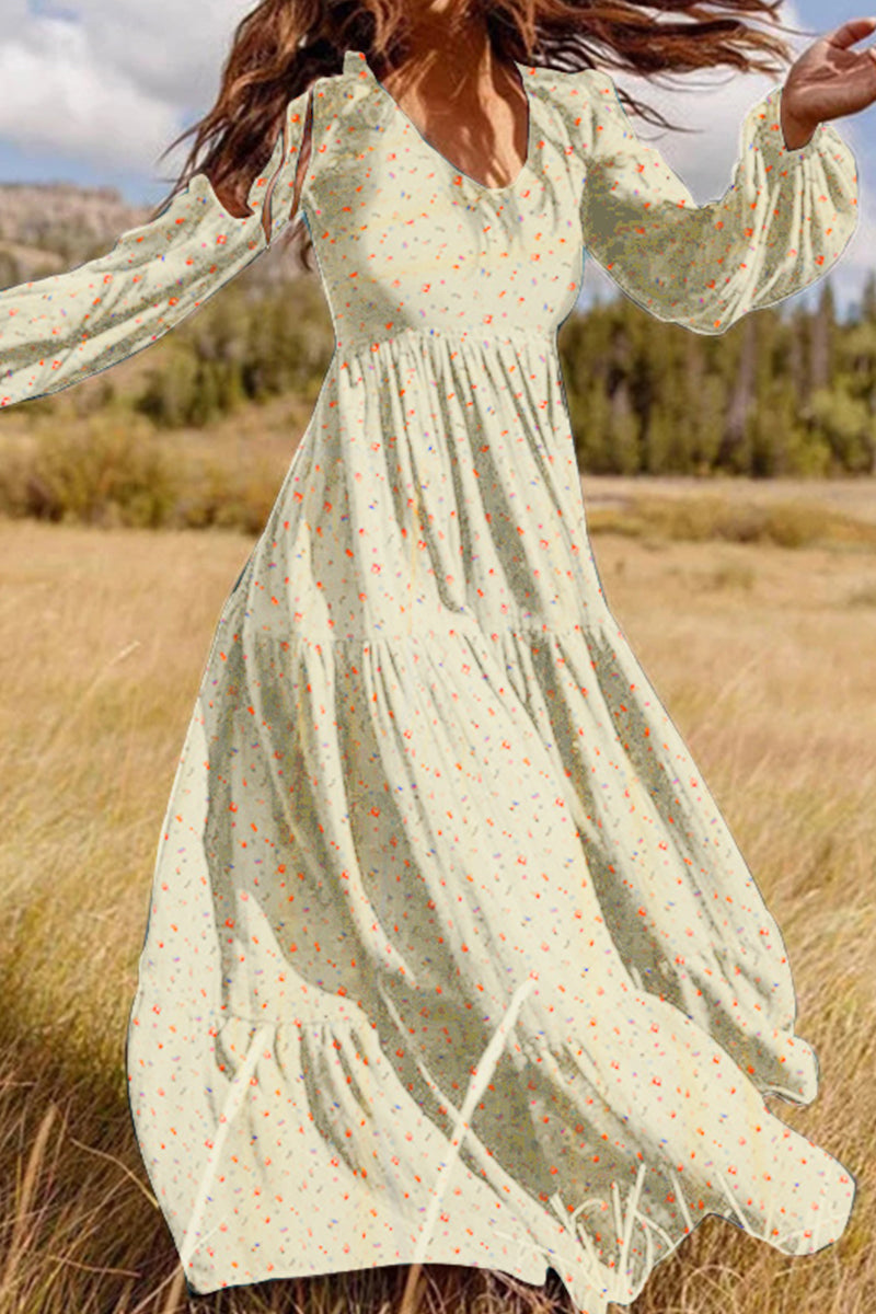 Elegant Floral Patchwork V Neck Printed Dress Dresses Fashionpara