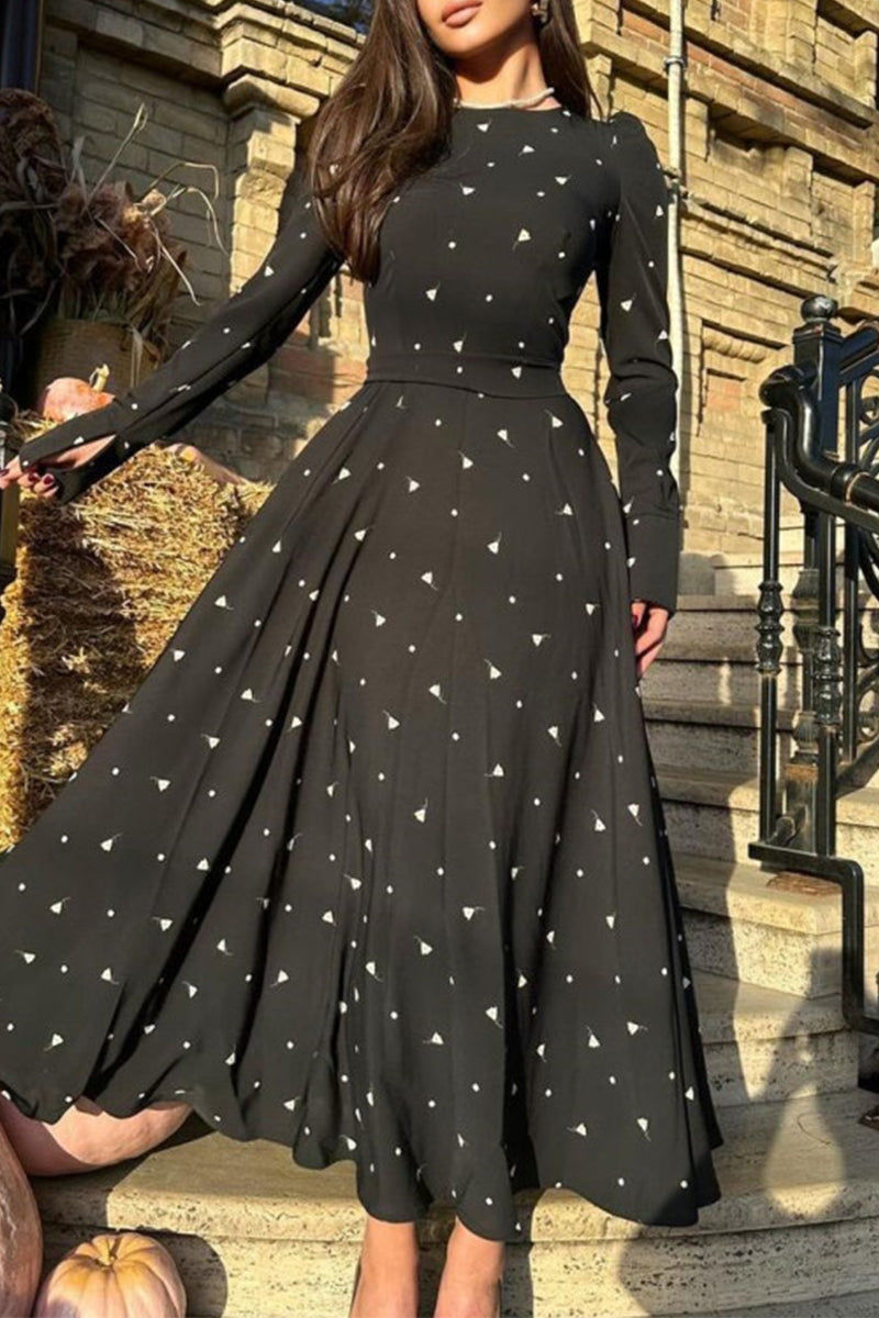 Elegant Floral Frenulum O Neck A Line Dresses(3 Colors) - Fashionpara