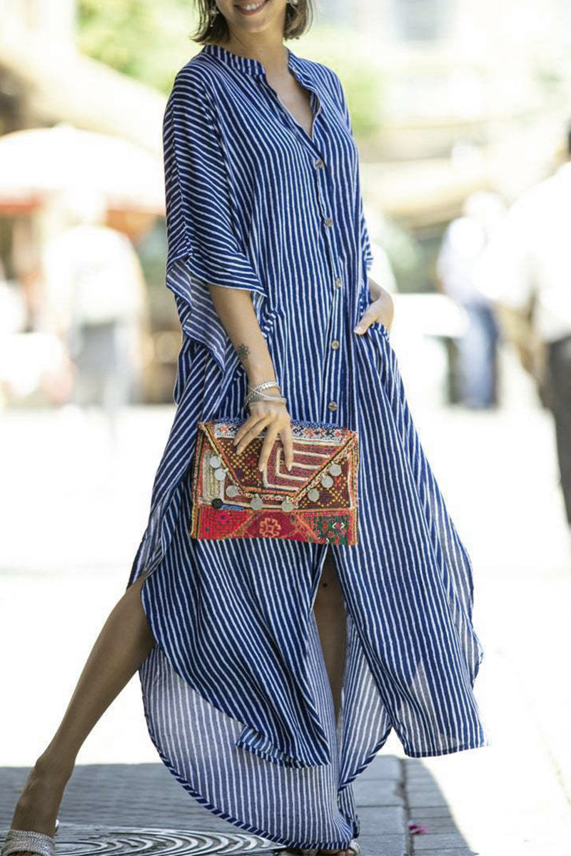 Casual Striped Buckle Asymmetrical Swimwears Cover Up Fashionpara