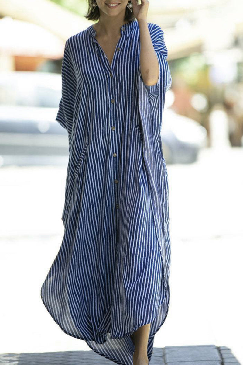 Casual Striped Buckle Asymmetrical Swimwears Cover Up Fashionpara