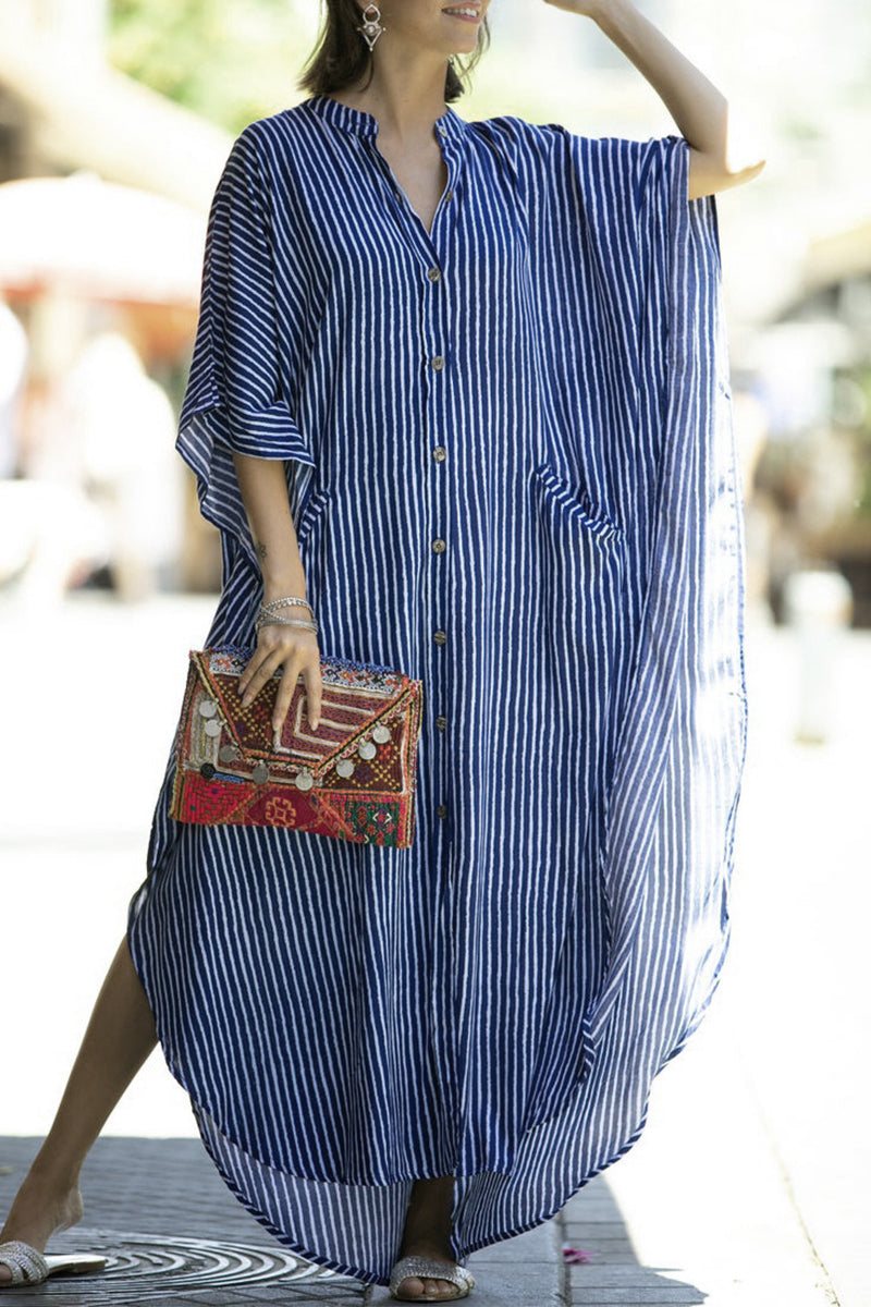 Casual Striped Buckle Asymmetrical Swimwears Cover Up Fashionpara