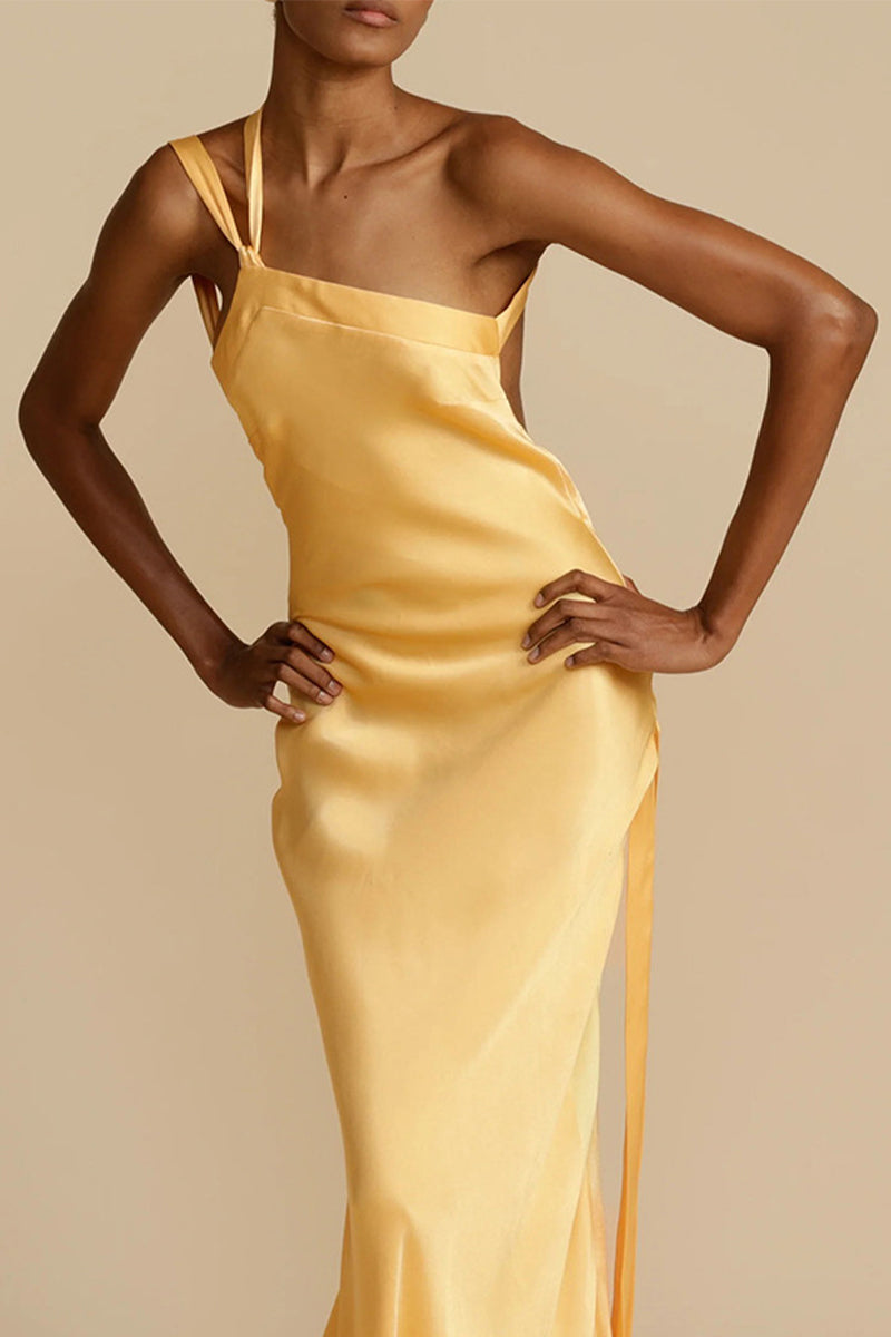 Elegant Formal Solid Backless Oblique Collar Evening Dress Dresses - Fashionpara