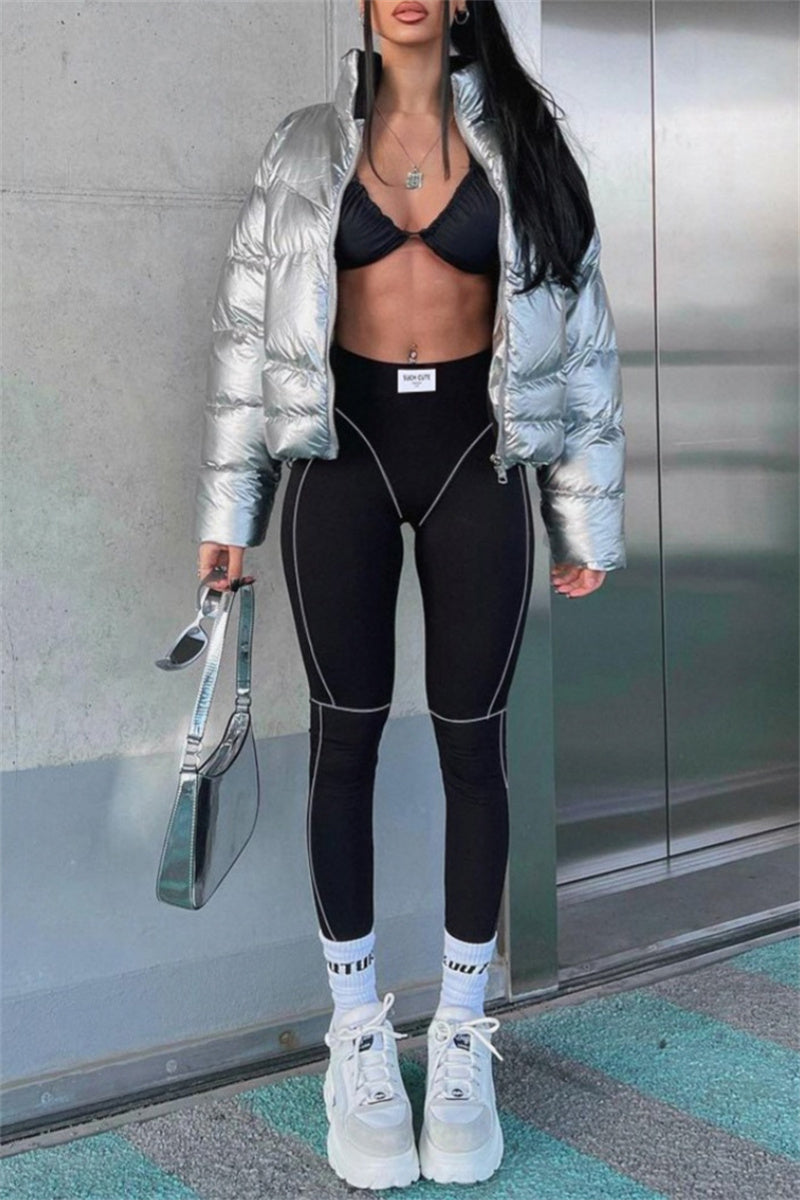 Casual Sportswear Solid Patchwork Skinny High Waist Pencil Solid Color Trousers - Fashionpara