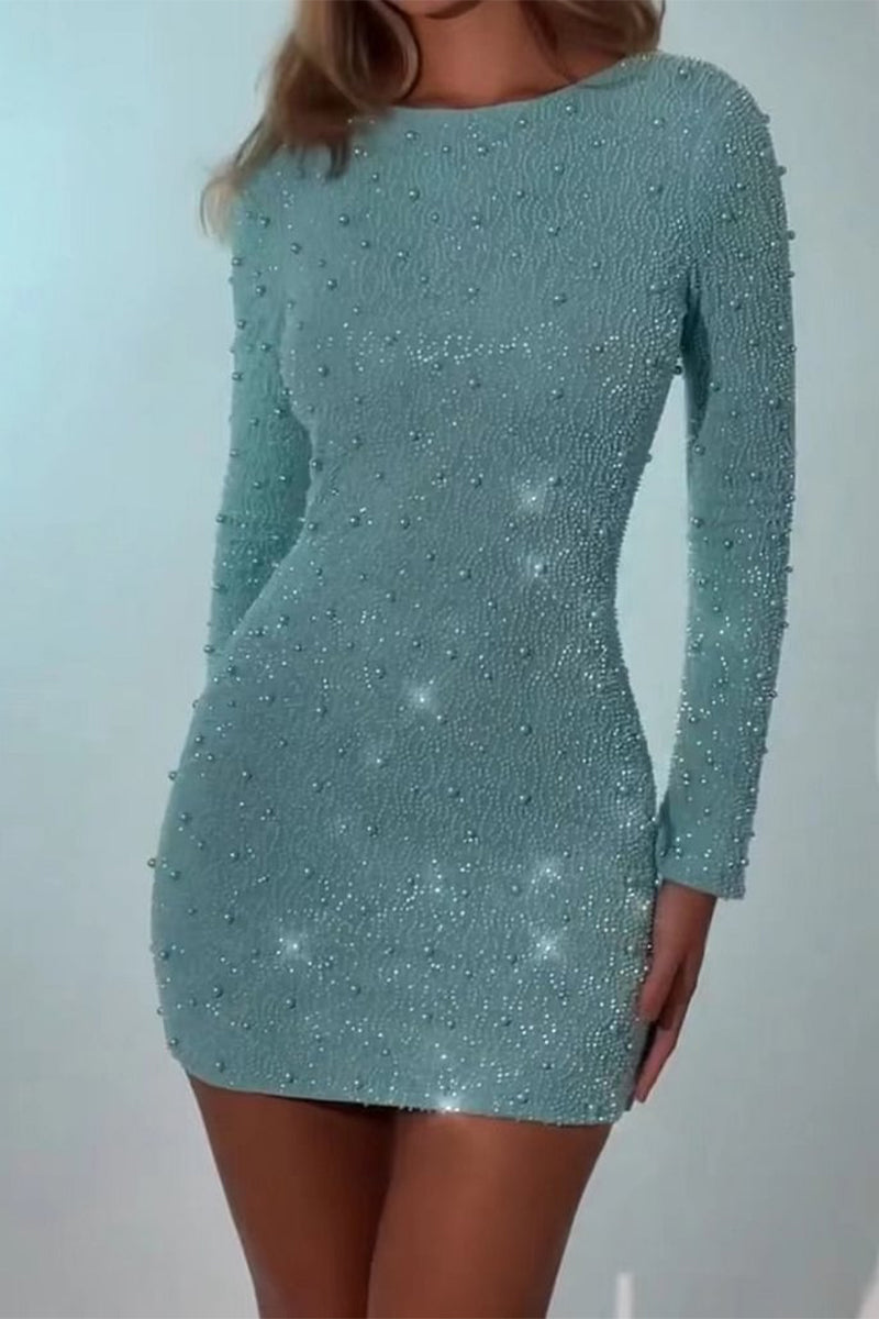 Sexy Solid Frenulum Backless Beading O Neck Wrapped Skirt Dresses - Fashionpara