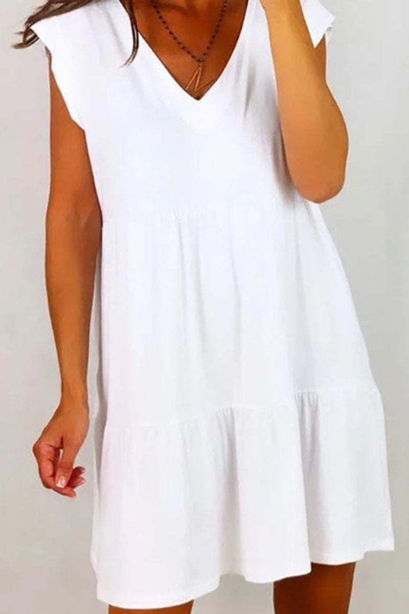 Casual Solid Patchwork V Neck Sleeveless Dress Dresses - Fashionpara