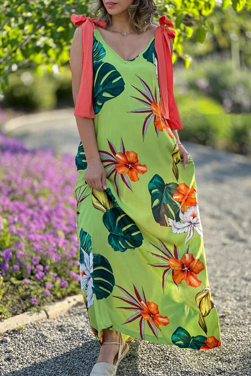 Sexy Vintage Floral With Bow V Neck Printed Dress Dresses Fashionpara