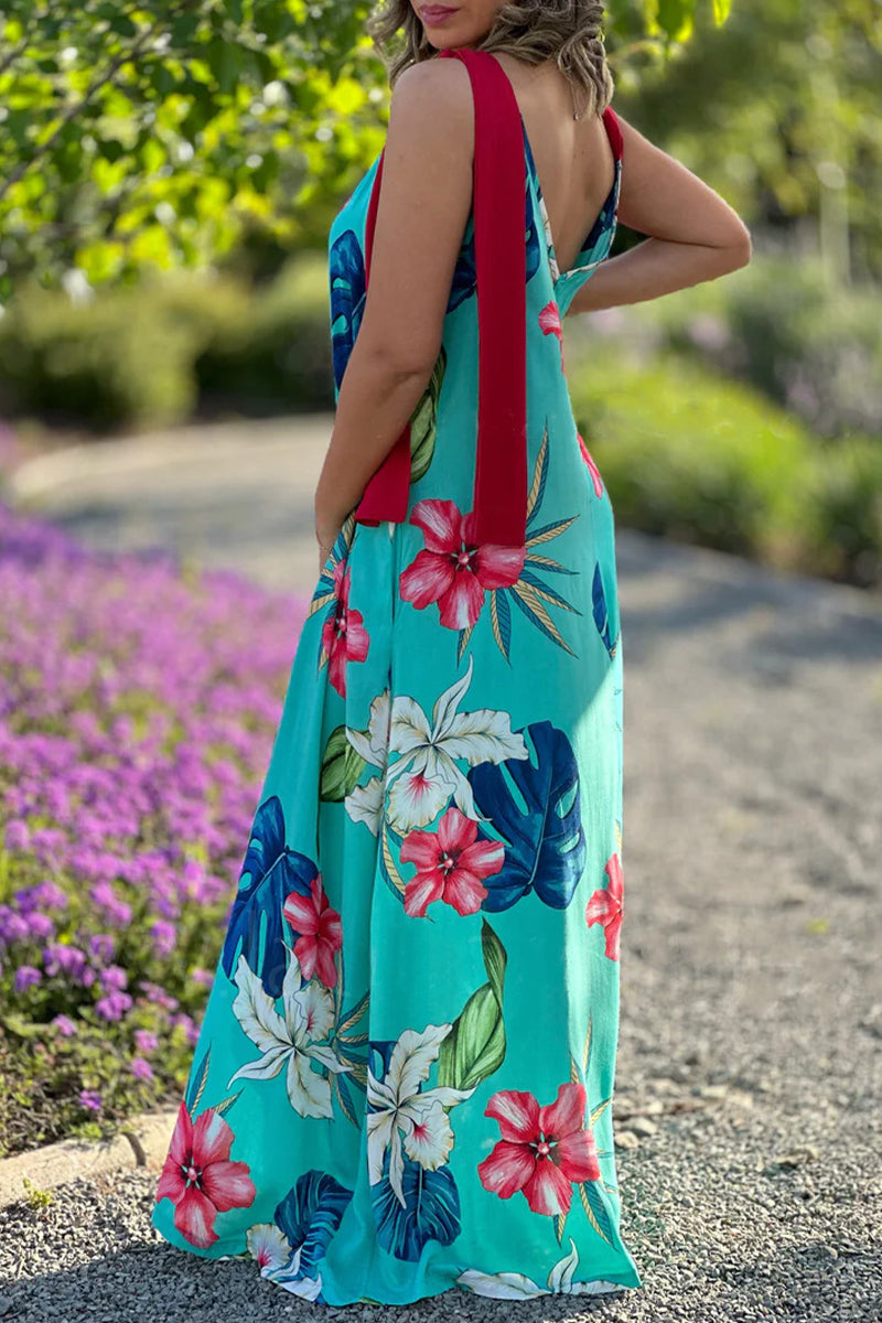 Sexy Vintage Floral With Bow V Neck Printed Dress Dresses Fashionpara