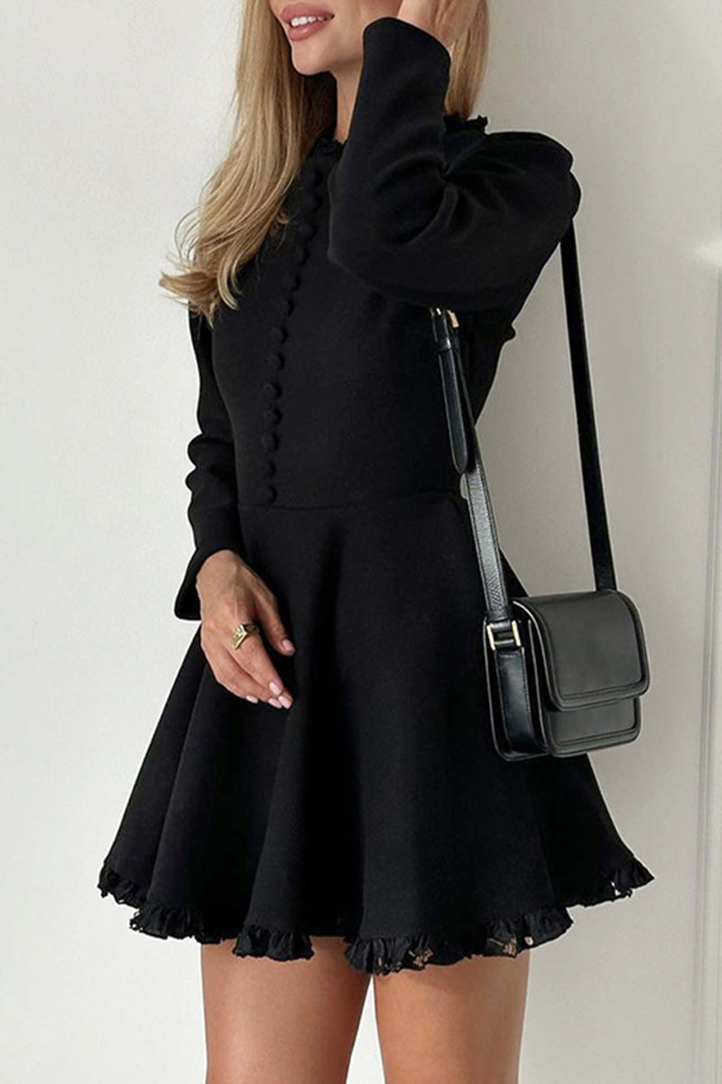 Celebrities Elegant Solid Lace Buckle O Neck A Line Dresses - Fashionpara