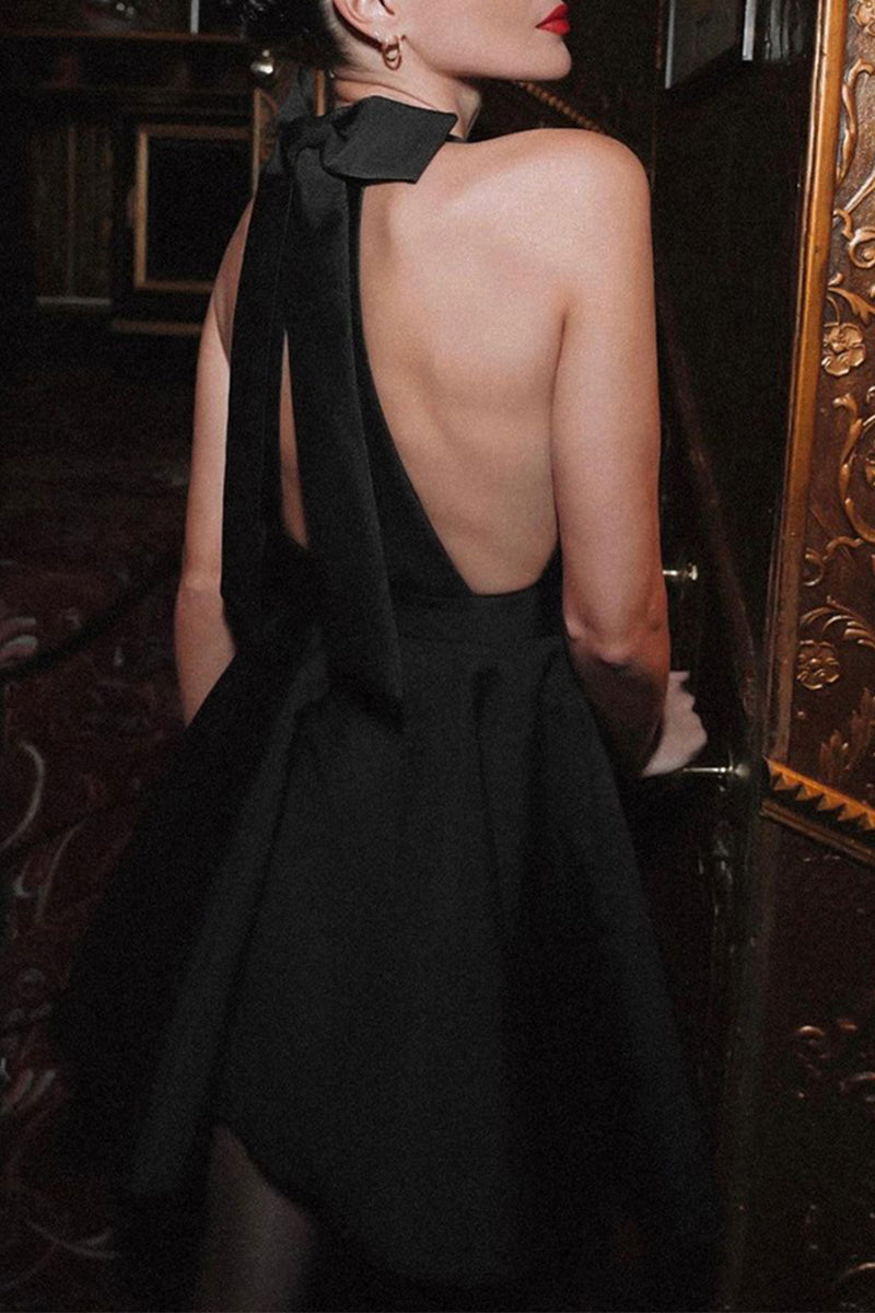 Elegant Solid Backless With Bow Halter Evening Dress Dresses - Fashionpara