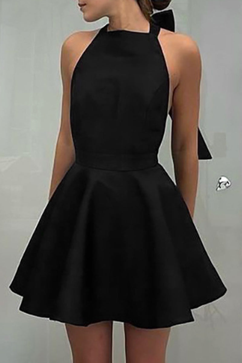 Elegant Solid Backless With Bow Halter Evening Dress Dresses - Fashionpara