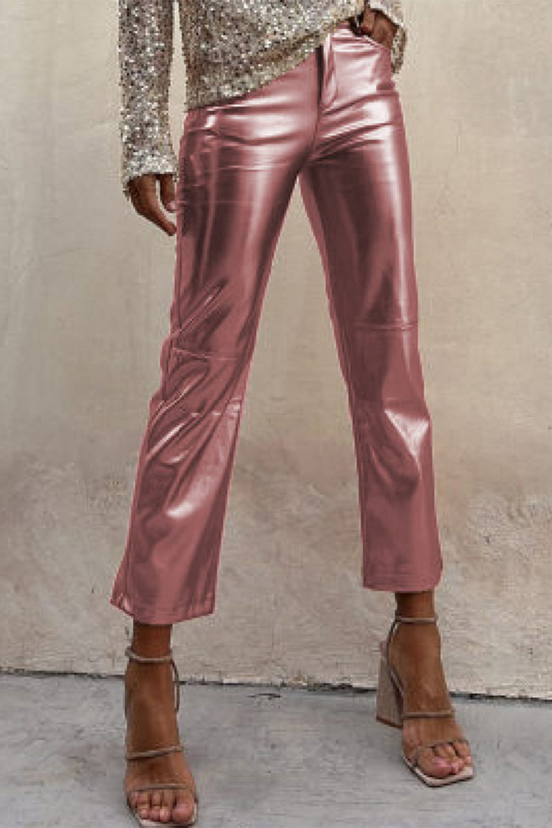 Casual Solid Patchwork Pocket Loose Mid Waist Straight Solid Color Bottoms - Fashionpara