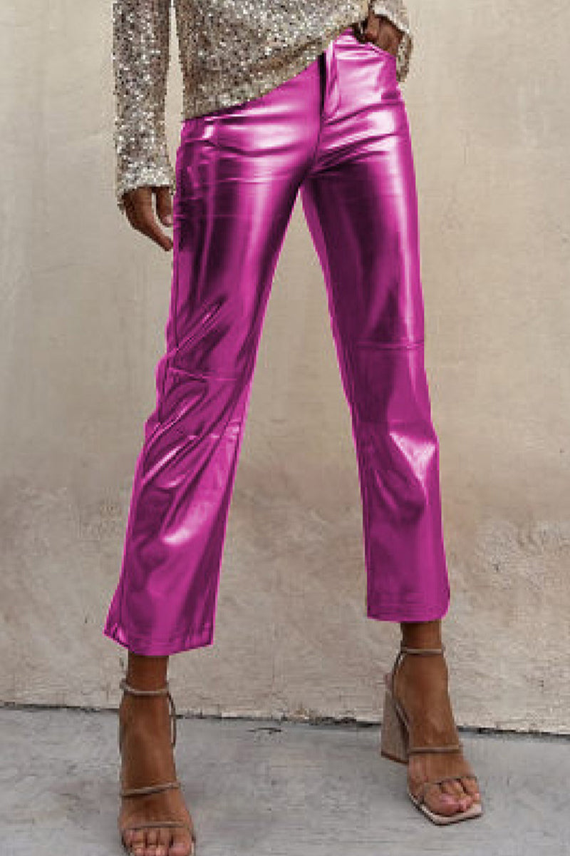 Casual Solid Patchwork Pocket Loose Mid Waist Straight Solid Color Bottoms - Fashionpara