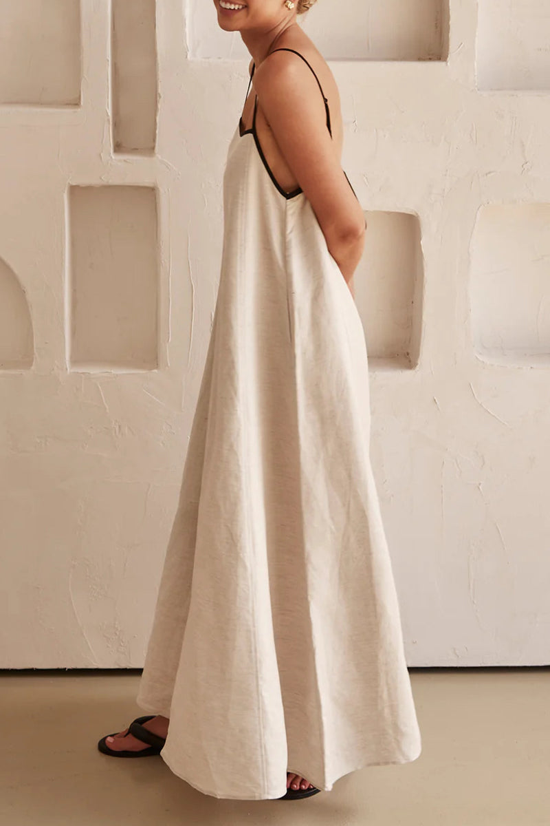 Casual Solid Patchwork Square Collar Sling Dress Dresses - Fashionpara