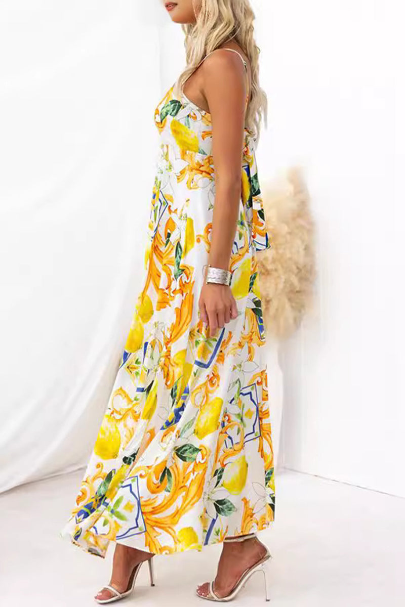 Sexy Vacation Floral Bandage Square Collar Printed Dress Dresses - Fashionpara