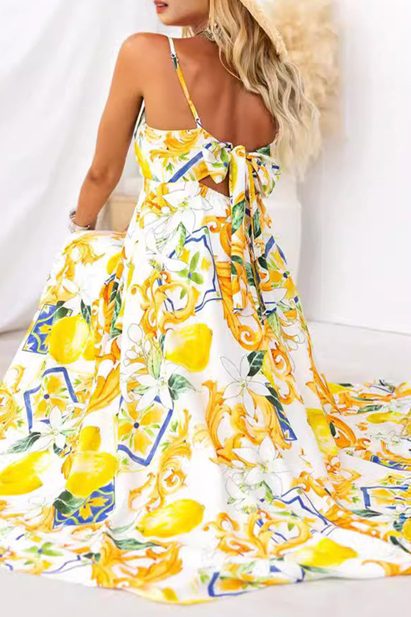 Sexy Vacation Floral Bandage Square Collar Printed Dress Dresses - Fashionpara